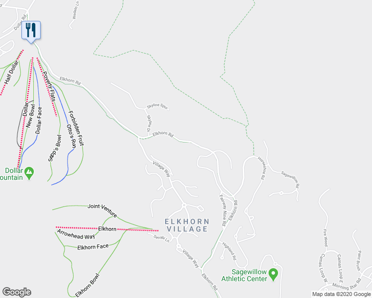 map of restaurants, bars, coffee shops, grocery stores, and more near Sun Valley Trail in Hailey