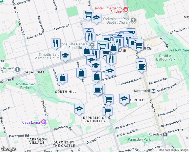 map of restaurants, bars, coffee shops, grocery stores, and more near in Toronto