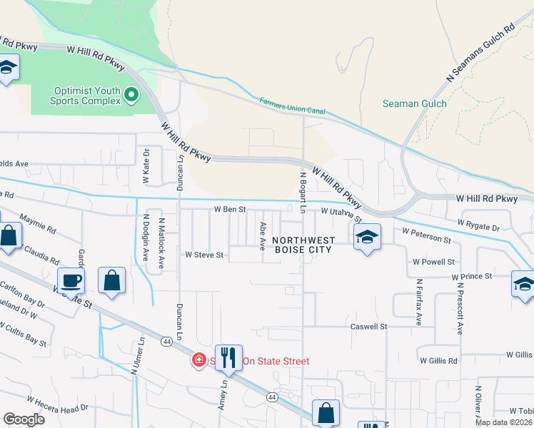 map of restaurants, bars, coffee shops, grocery stores, and more near 8870 West Ben Street in Garden City
