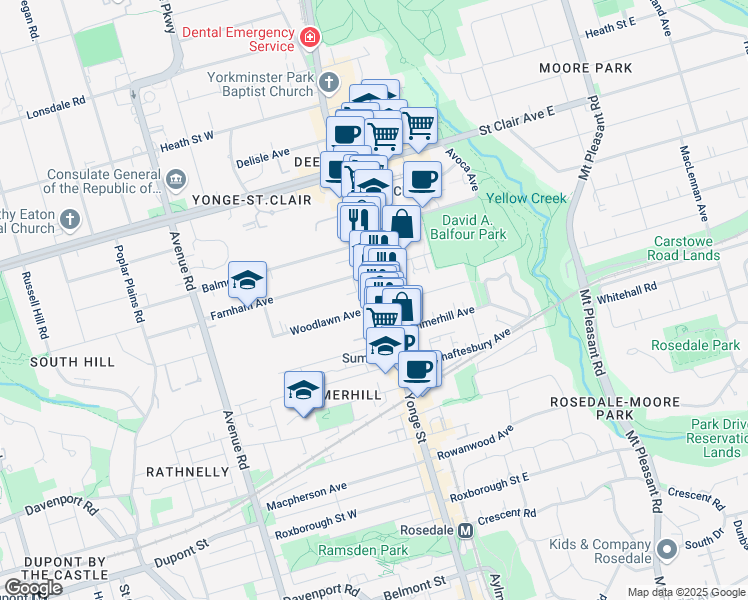 map of restaurants, bars, coffee shops, grocery stores, and more near in Toronto