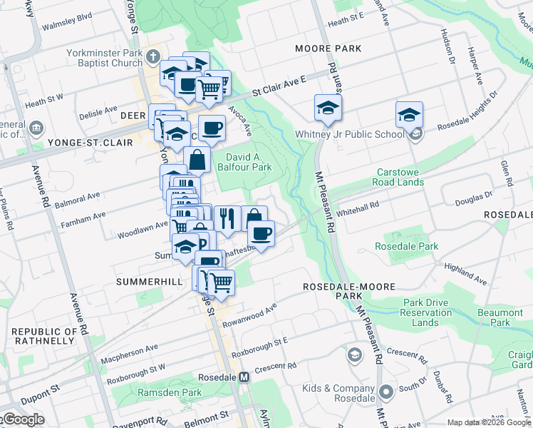 map of restaurants, bars, coffee shops, grocery stores, and more near in Toronto