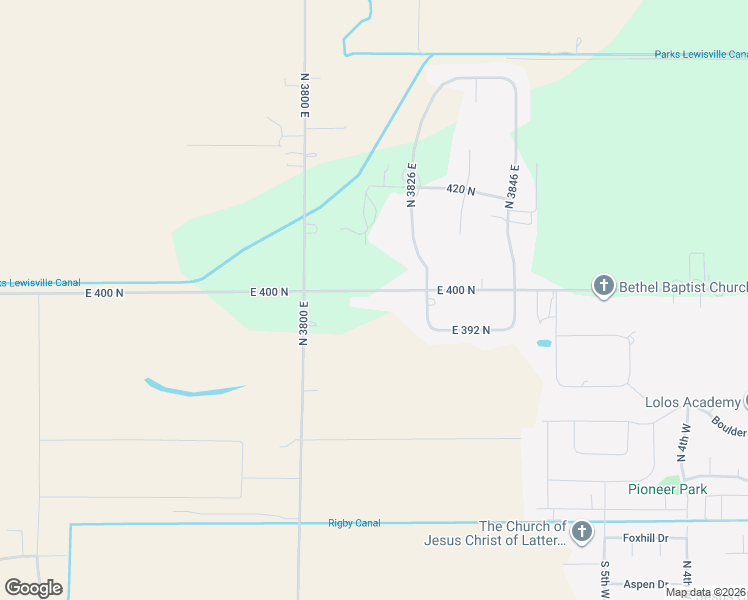 map of restaurants, bars, coffee shops, grocery stores, and more near 3805-3817 East 400 North in Rigby