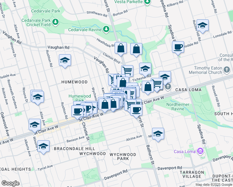 map of restaurants, bars, coffee shops, grocery stores, and more near in Toronto