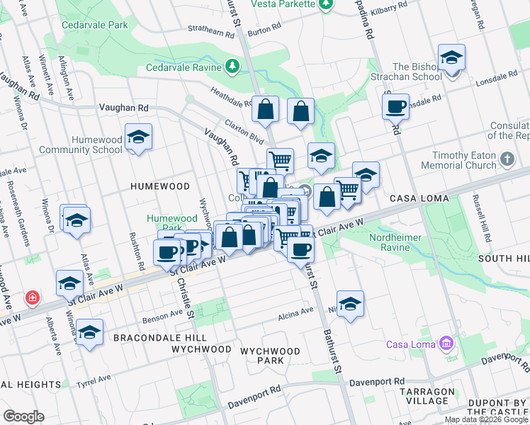 map of restaurants, bars, coffee shops, grocery stores, and more near in Toronto