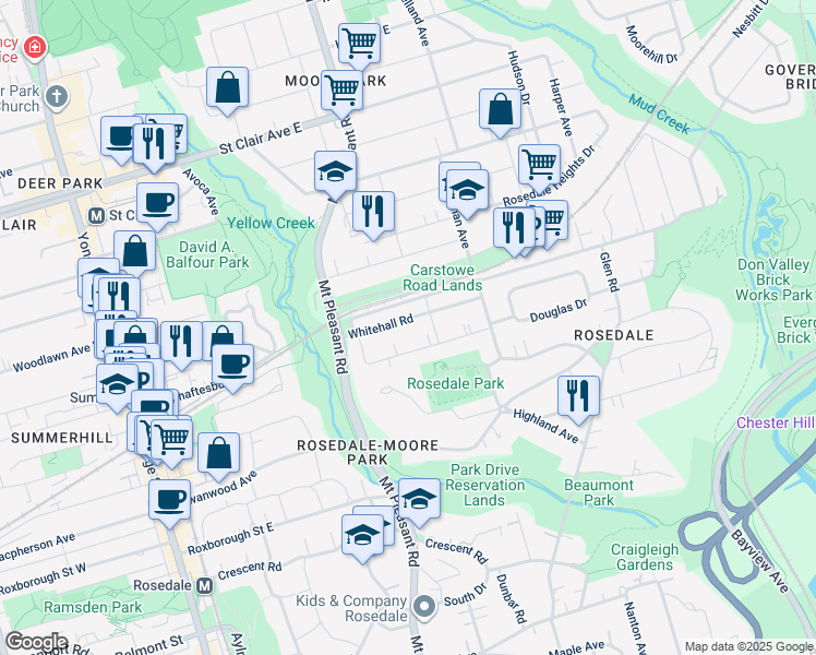 map of restaurants, bars, coffee shops, grocery stores, and more near in Toronto