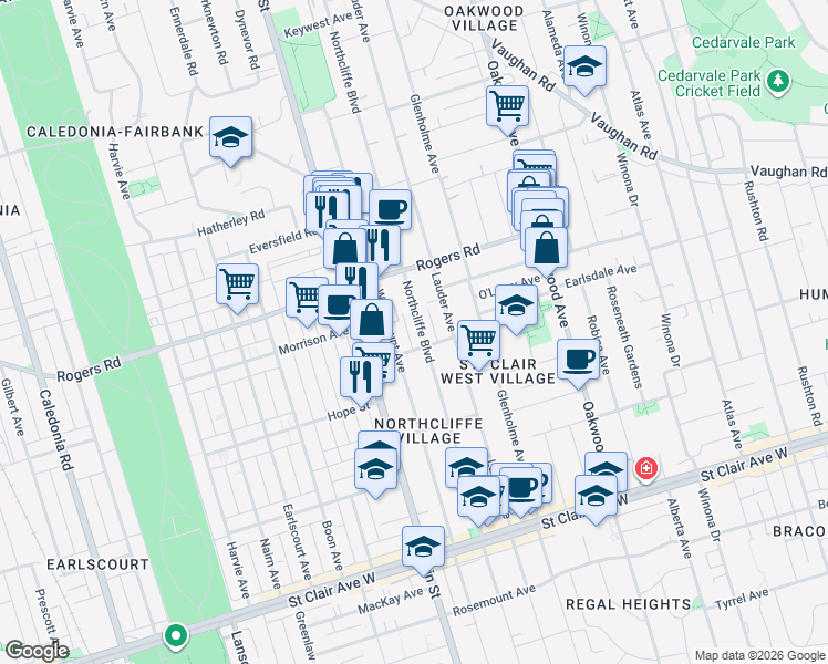 map of restaurants, bars, coffee shops, grocery stores, and more near in Toronto