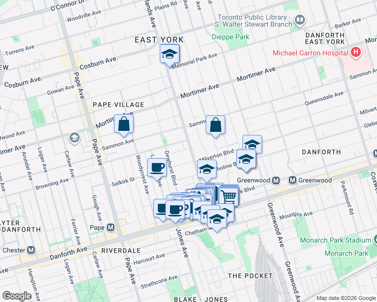 map of restaurants, bars, coffee shops, grocery stores, and more near 35 Somers Avenue in Toronto