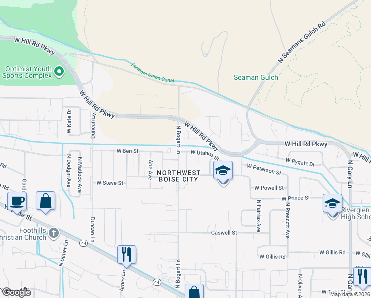 map of restaurants, bars, coffee shops, grocery stores, and more near 8652 West Utahna Street in Boise