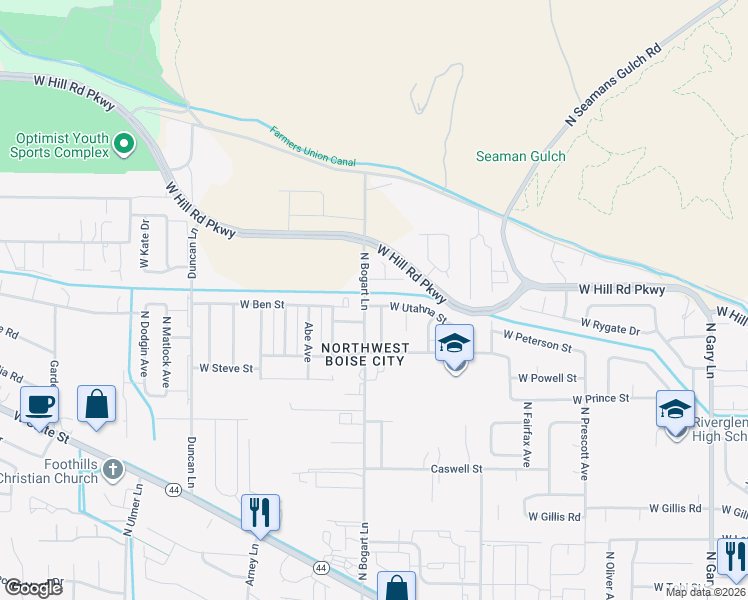 map of restaurants, bars, coffee shops, grocery stores, and more near 8652 West Utahna Street in Boise