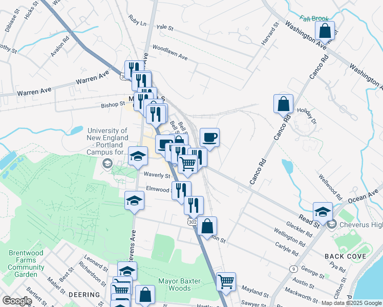 map of restaurants, bars, coffee shops, grocery stores, and more near 285 Read Street in Portland