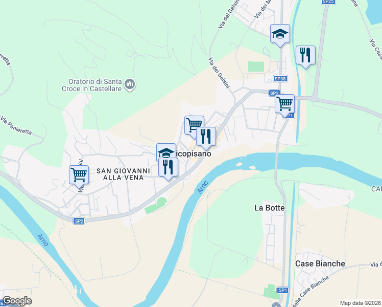 map of restaurants, bars, coffee shops, grocery stores, and more near in Vicopisano