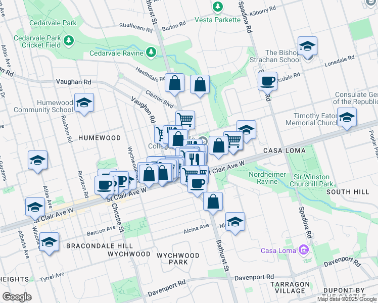 map of restaurants, bars, coffee shops, grocery stores, and more near in Toronto