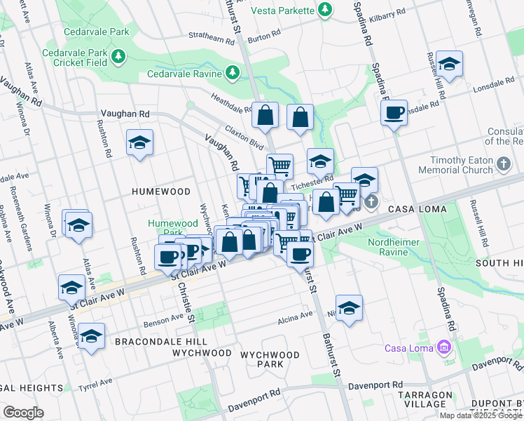 map of restaurants, bars, coffee shops, grocery stores, and more near in Toronto