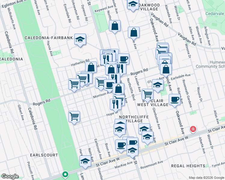 map of restaurants, bars, coffee shops, grocery stores, and more near in Toronto
