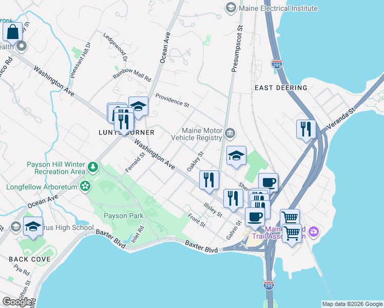 map of restaurants, bars, coffee shops, grocery stores, and more near 268 Sherwood Street in Portland