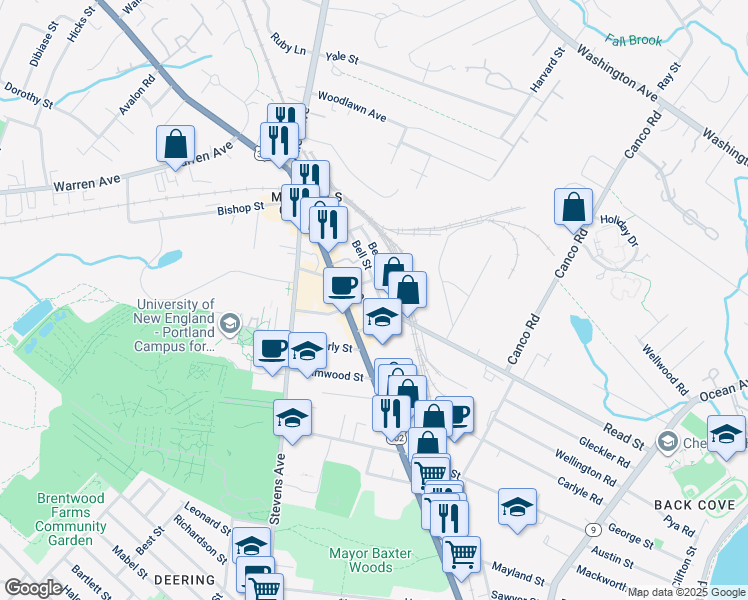 map of restaurants, bars, coffee shops, grocery stores, and more near 285 Read Street in Portland