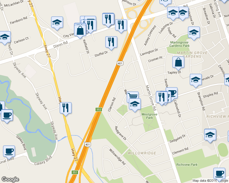 map of restaurants, bars, coffee shops, grocery stores, and more near in Toronto