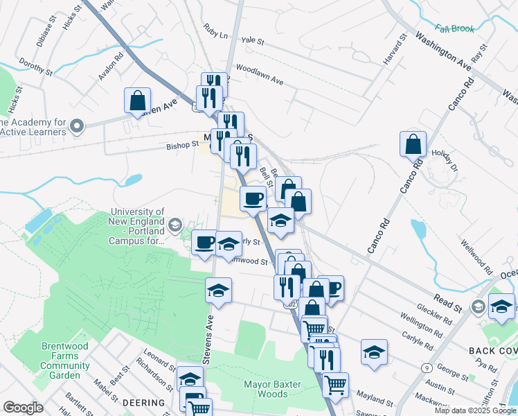 map of restaurants, bars, coffee shops, grocery stores, and more near in Portland