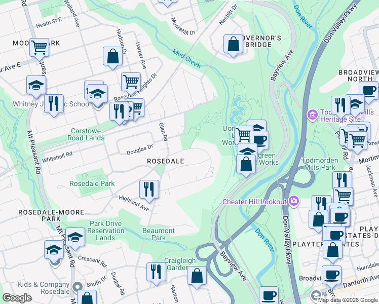 map of restaurants, bars, coffee shops, grocery stores, and more near in Toronto