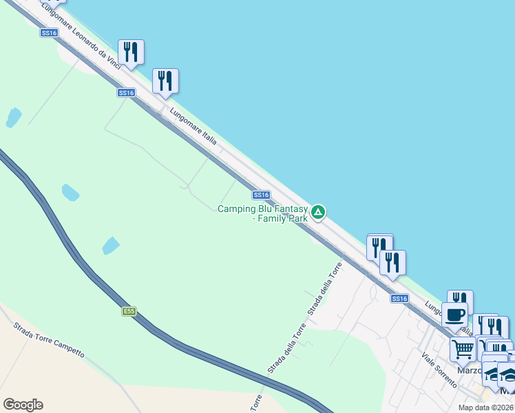 map of restaurants, bars, coffee shops, grocery stores, and more near 10 SS Adriatica Sud in Provincia di Ancona