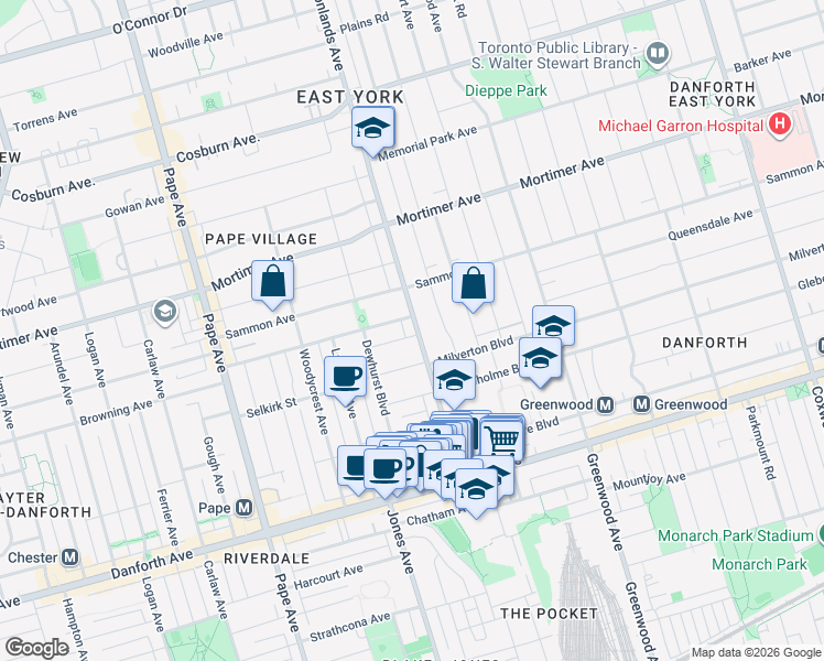 map of restaurants, bars, coffee shops, grocery stores, and more near 35 Somers Avenue in Toronto