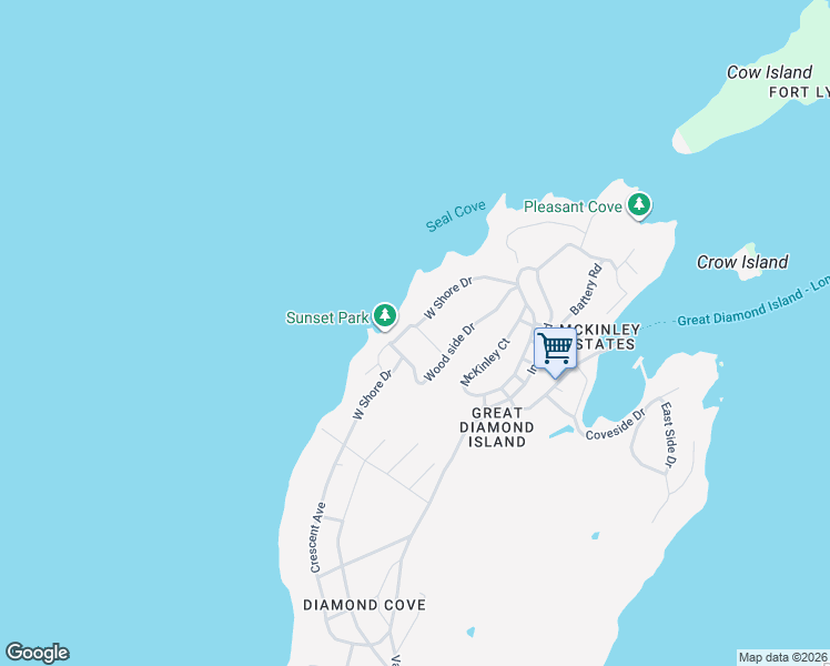 map of restaurants, bars, coffee shops, grocery stores, and more near 144 West Shore Drive in Portland