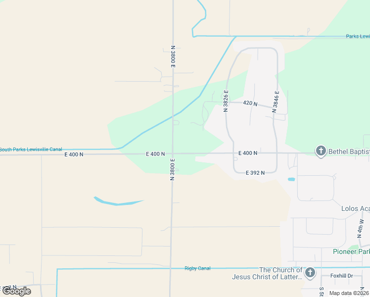 map of restaurants, bars, coffee shops, grocery stores, and more near 3805 East 400 North in Rigby