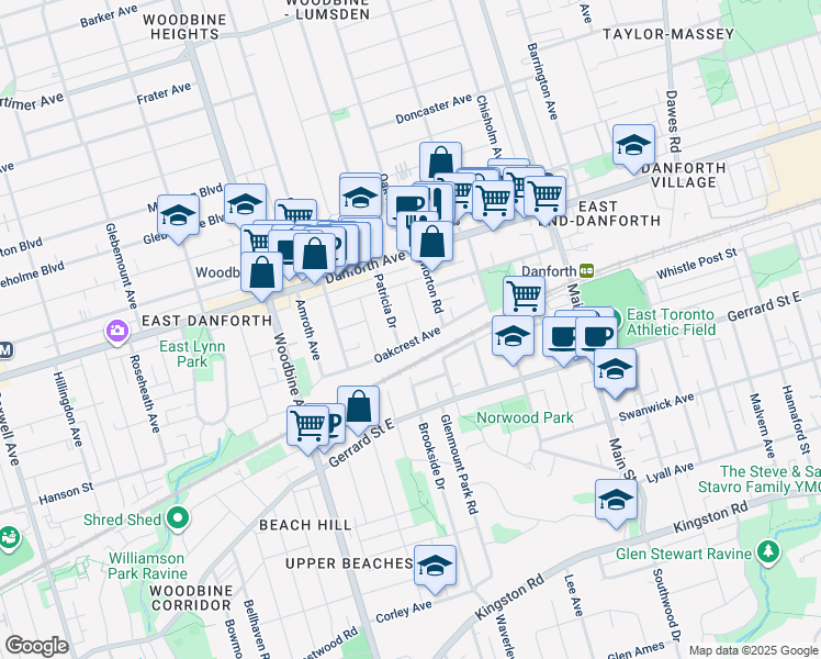 map of restaurants, bars, coffee shops, grocery stores, and more near in Toronto