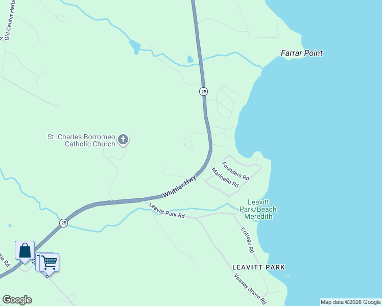 map of restaurants, bars, coffee shops, grocery stores, and more near 15 Camp Anawan Road in Meredith