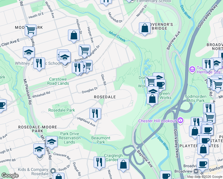 map of restaurants, bars, coffee shops, grocery stores, and more near in Toronto