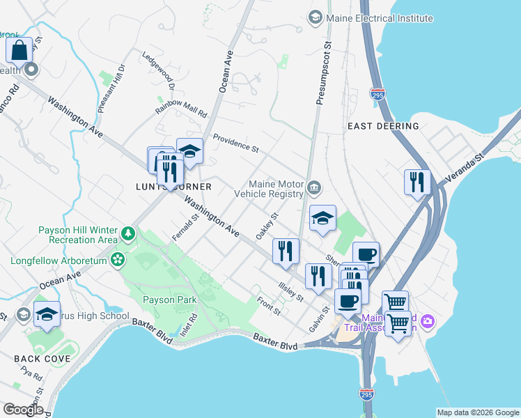 map of restaurants, bars, coffee shops, grocery stores, and more near 268 Sherwood Street in Portland