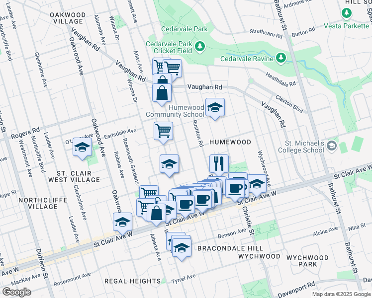 map of restaurants, bars, coffee shops, grocery stores, and more near 238 Arlington Avenue in Toronto