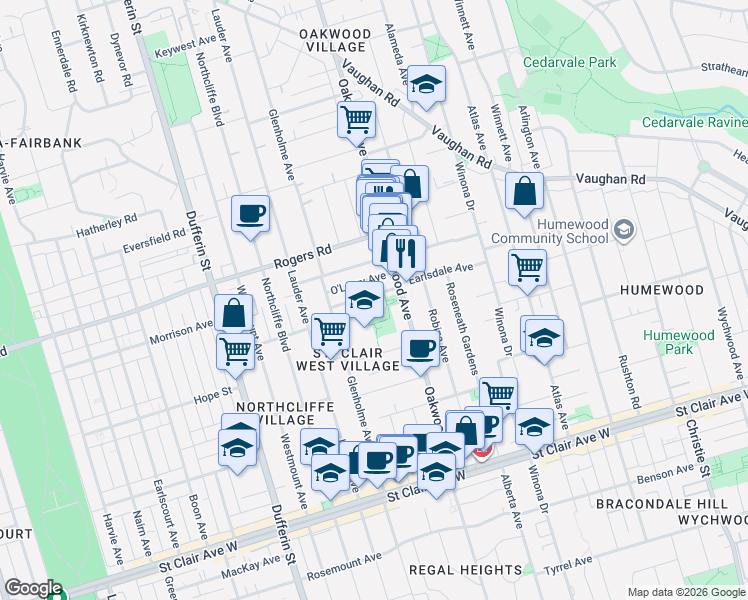 map of restaurants, bars, coffee shops, grocery stores, and more near 155 Earlsdale Avenue in Toronto