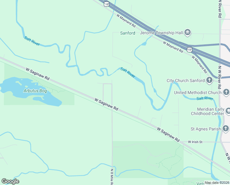 map of restaurants, bars, coffee shops, grocery stores, and more near 2502 North 8 Mile Road in Sanford
