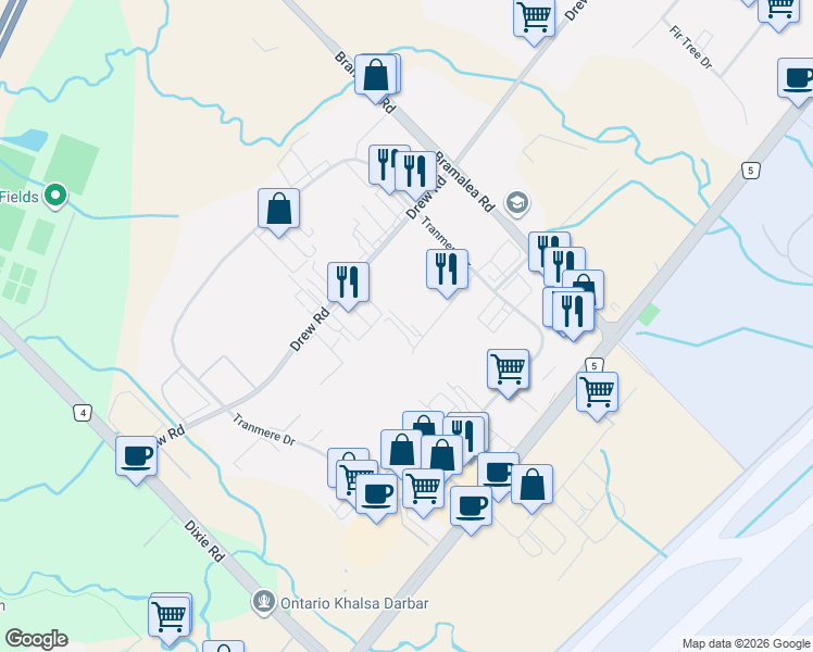 map of restaurants, bars, coffee shops, grocery stores, and more near 1849 Gage Court in Mississauga