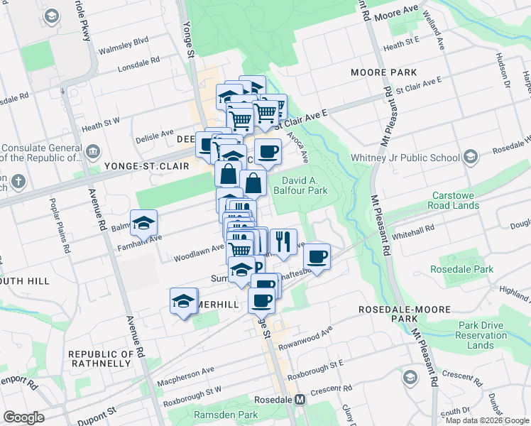 map of restaurants, bars, coffee shops, grocery stores, and more near 33 Jackes Avenue in Toronto