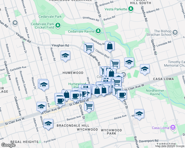 map of restaurants, bars, coffee shops, grocery stores, and more near 86 Kenwood Avenue in Toronto
