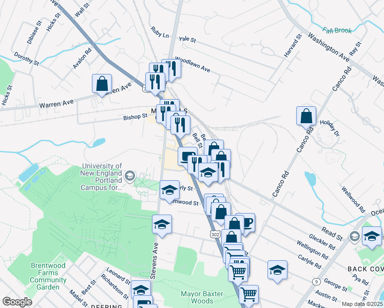 map of restaurants, bars, coffee shops, grocery stores, and more near in Portland