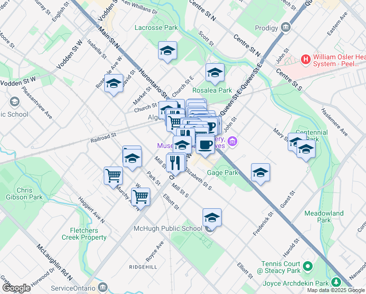 map of restaurants, bars, coffee shops, grocery stores, and more near in Brampton