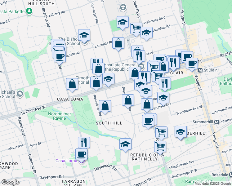 map of restaurants, bars, coffee shops, grocery stores, and more near in Toronto