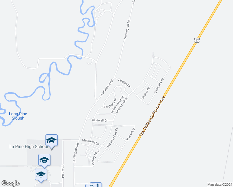 map of restaurants, bars, coffee shops, grocery stores, and more near 51894 Fordham Drive in La Pine
