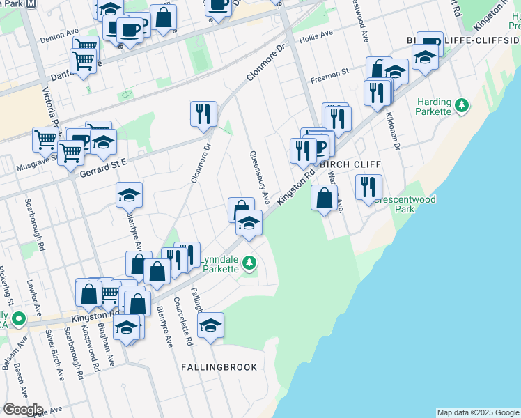 map of restaurants, bars, coffee shops, grocery stores, and more near in Toronto