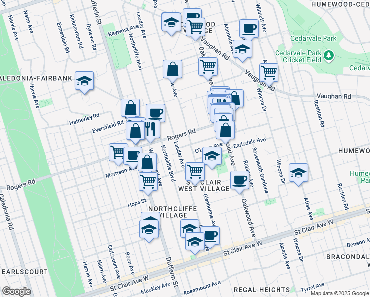 map of restaurants, bars, coffee shops, grocery stores, and more near in Toronto