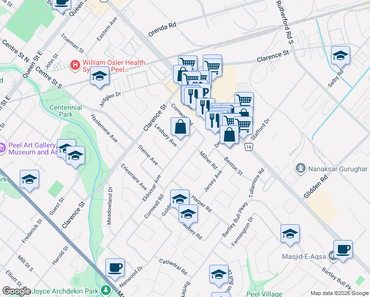 map of restaurants, bars, coffee shops, grocery stores, and more near 133 Eldomar Avenue in Brampton