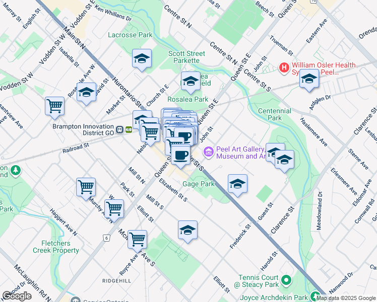 map of restaurants, bars, coffee shops, grocery stores, and more near in Brampton
