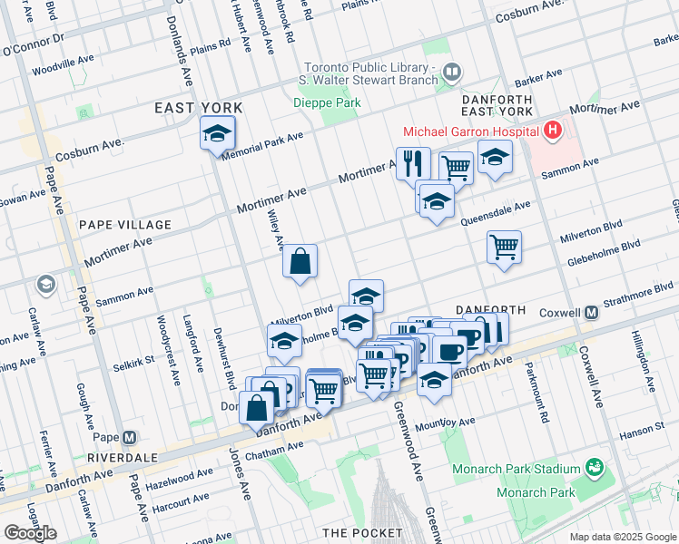 map of restaurants, bars, coffee shops, grocery stores, and more near in Toronto