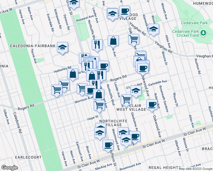 map of restaurants, bars, coffee shops, grocery stores, and more near in Toronto