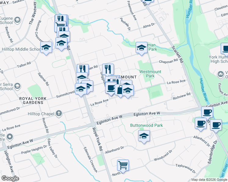 map of restaurants, bars, coffee shops, grocery stores, and more near in Toronto