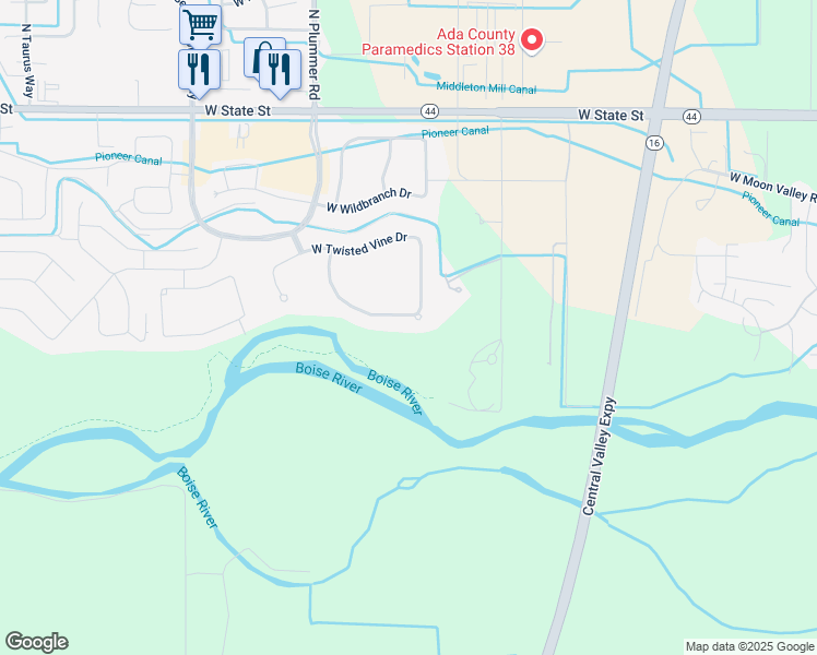 map of restaurants, bars, coffee shops, grocery stores, and more near 604 South Rivermist Avenue in Star