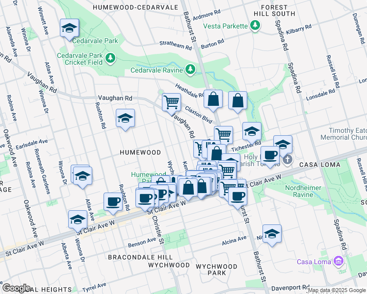 map of restaurants, bars, coffee shops, grocery stores, and more near in Toronto